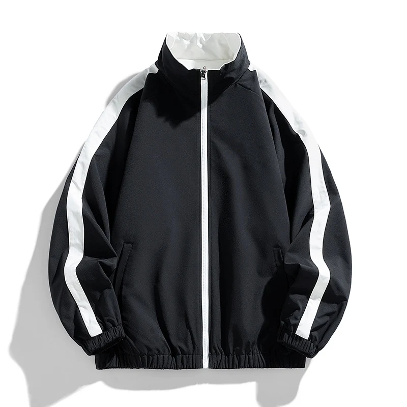 Damen Leichte Oversize-Trainingsjacke mit Stehkragen, Kontraststreifen und elastischem Saum Nord Taschen
