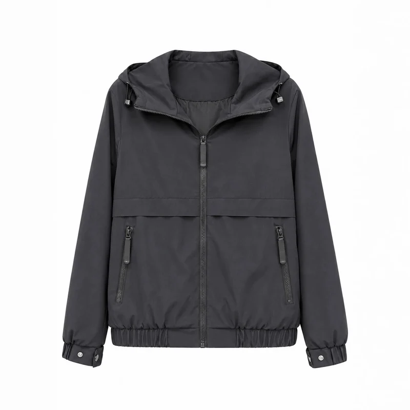 Damen Leichte Kapuzen‑Windjacke mit wasserabweisender Beschichtung, Reißverschluss und elastischem Saum Nord Taschen