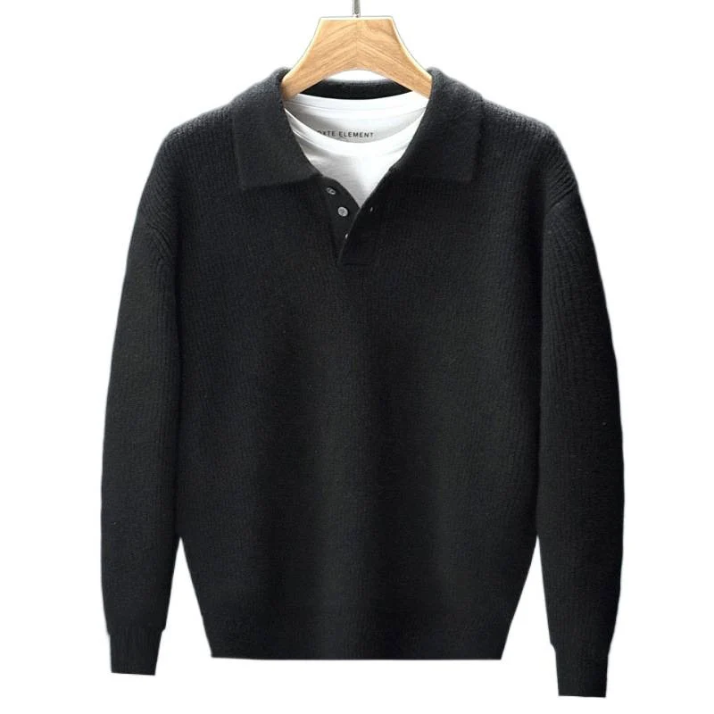 Herren Feinstrick-Polopullover mit halber Knopfleiste und legerer Oversize-Passform Nord Taschen