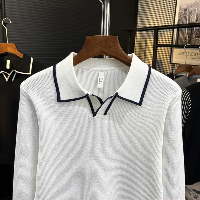 Herren Feinstrick-Polo-Pullover mit Kontrastpaspel und Hemdkragen Nord Taschen
