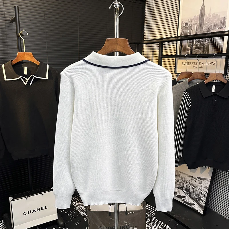 Herren Feinstrick-Polo-Pullover mit Kontrastpaspel und Hemdkragen Nord Taschen