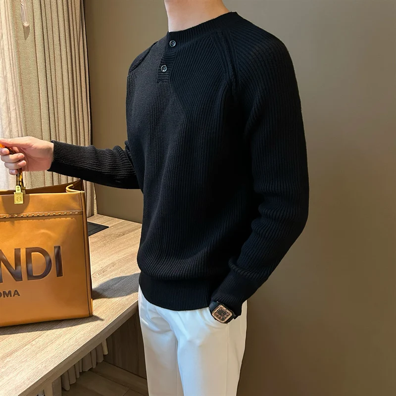 Herren Feinstrick-Henley-Pullover mit Raglanärmeln und feiner Rippstruktur Nord Taschen
