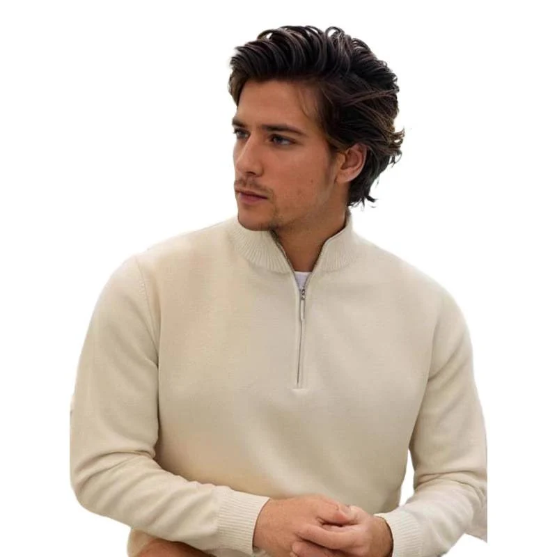 Herren Feinstrick-Halbzip-Pullover mit Stehkragen und Rippbündchen Nord Taschen