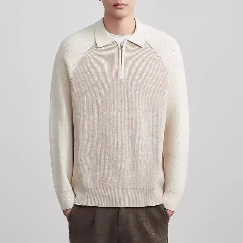Herren Feinstrick-Halbzip-Pullover mit Polokragen und Raglanärmeln Nord Taschen