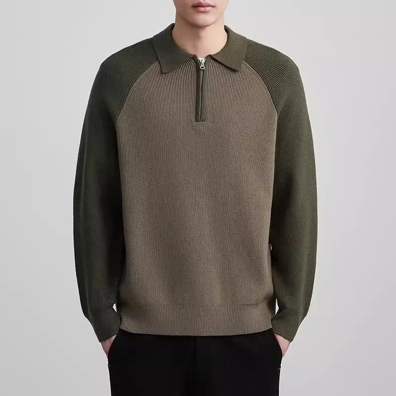 Herren Feinstrick-Halbzip-Pullover mit Polokragen und Raglanärmeln Nord Taschen