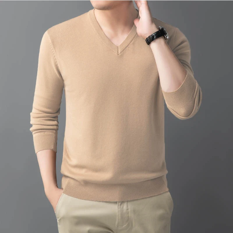 Herren Feiner V‑Ausschnitt Feinstrickpullover in schlanker Passform Nord Taschen