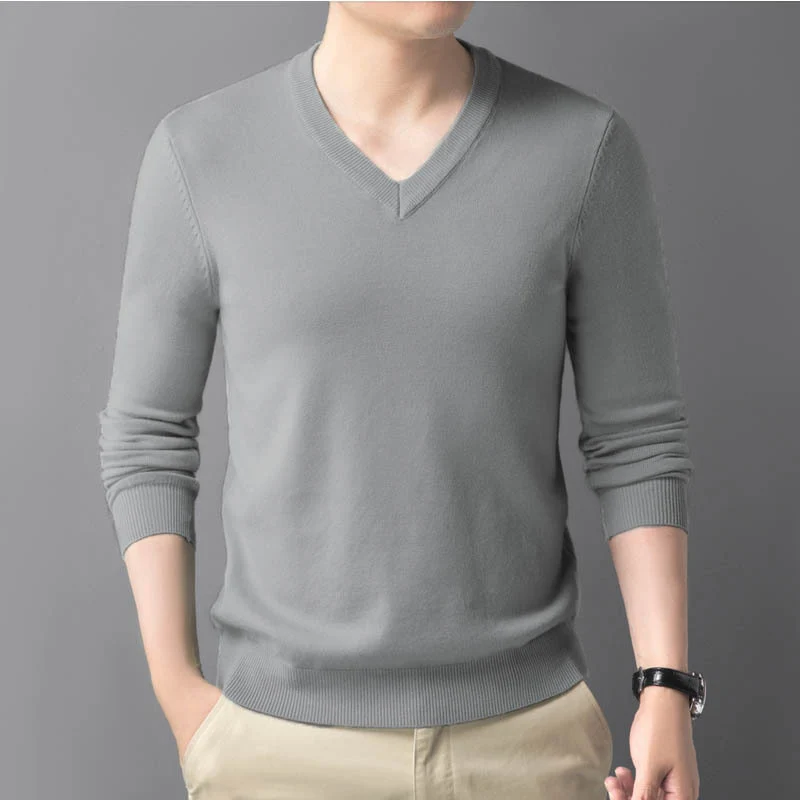 Herren Feiner V‑Ausschnitt Feinstrickpullover in schlanker Passform Nord Taschen