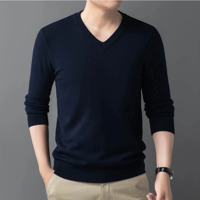 Herren Feiner V‑Ausschnitt Feinstrickpullover in schlanker Passform Nord Taschen