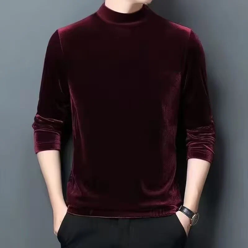 Herren Feiner Samt-Halbrollkragenpullover Slim-Fit Nord Taschen