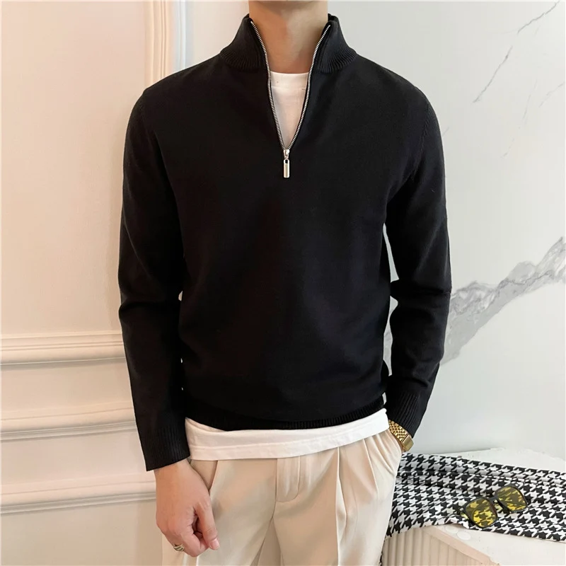 Herren Feiner Halbzip-Strickpullover mit Stehkragen und gerippten Bündchen Nord Taschen
