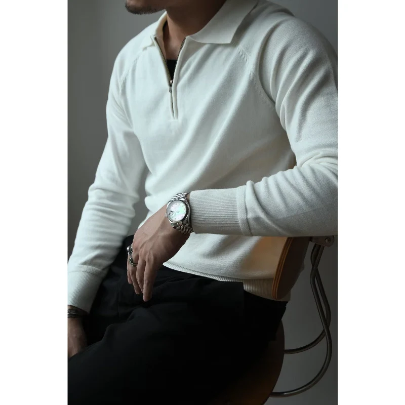 Herren Feiner Halbzip-Polopullover aus Feinstrick mit Polokragen und Rippbündchen Nord Taschen