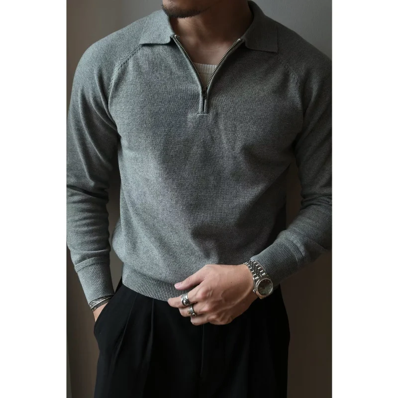 Herren Feiner Halbzip-Polopullover aus Feinstrick mit Polokragen und Rippbündchen Nord Taschen