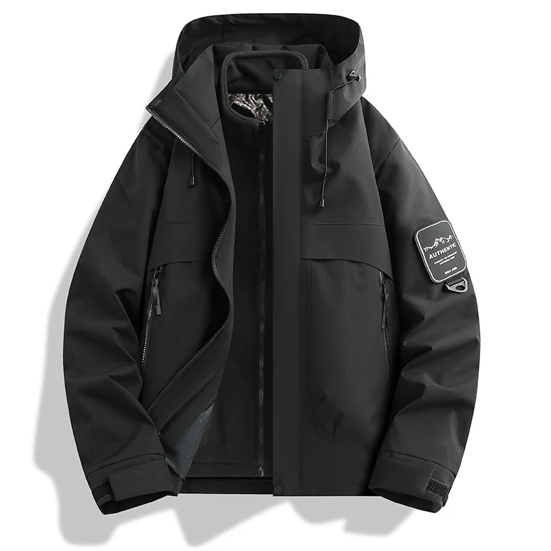 Herren modulare wasserdichte Outdoorjacke mit abnehmbarer Fleece-Innenjacke und verstellbarer Kapuze Nord Taschen