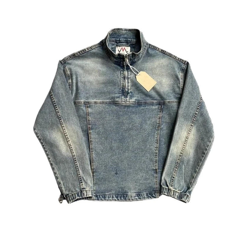 Herren Denim-Pulloverjacke im Vintage-Look mit Halbzip und Stehkragen Nord Taschen