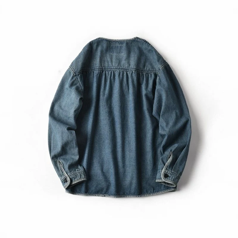 Herren Denim-Chorejacke im Worker-Look mit V-Ausschnitt und aufgesetzten Taschen Nord Taschen