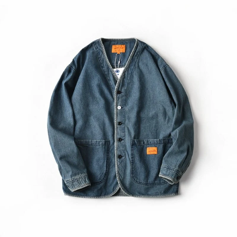 Herren Denim-Chorejacke im Worker-Look mit V-Ausschnitt und aufgesetzten Taschen Nord Taschen
