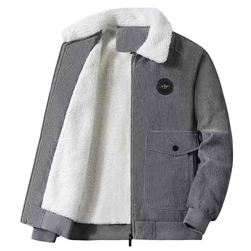 Herren Cord-Workerjacke mit Teddyfutter, Reißverschluss und Pattentasche Nord Taschen