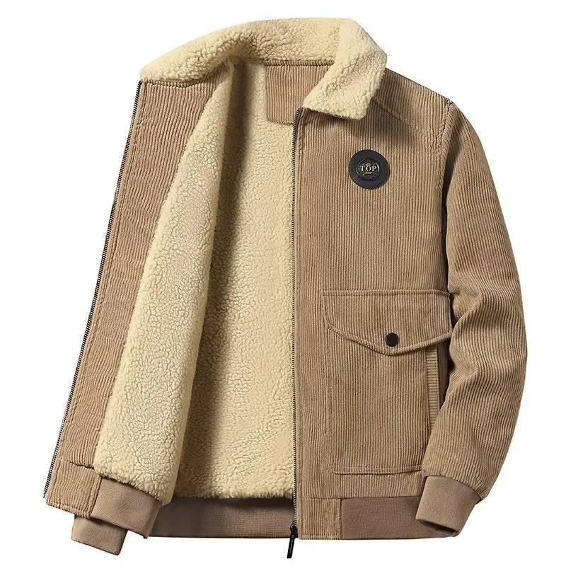 Herren Cord-Workerjacke mit Teddyfutter, Reißverschluss und Pattentasche Nord Taschen
