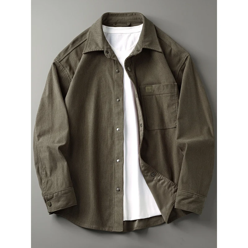 Herren Cord-Overshirt im Worker-Look mit Druckknopfleiste und aufgesetzter Brusttasche Nord Taschen