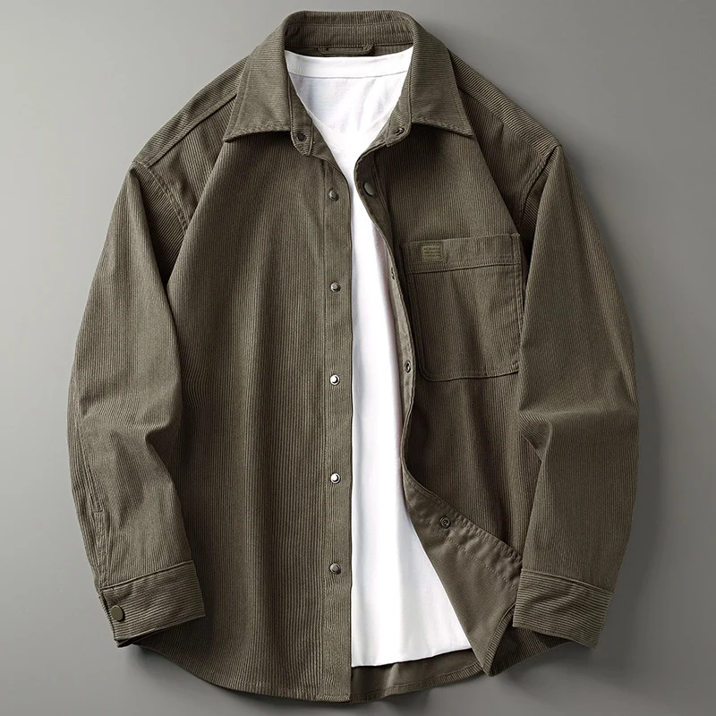 Herren Cord-Overshirt im Worker-Look mit Druckknopfleiste und aufgesetzter Brusttasche Nord Taschen