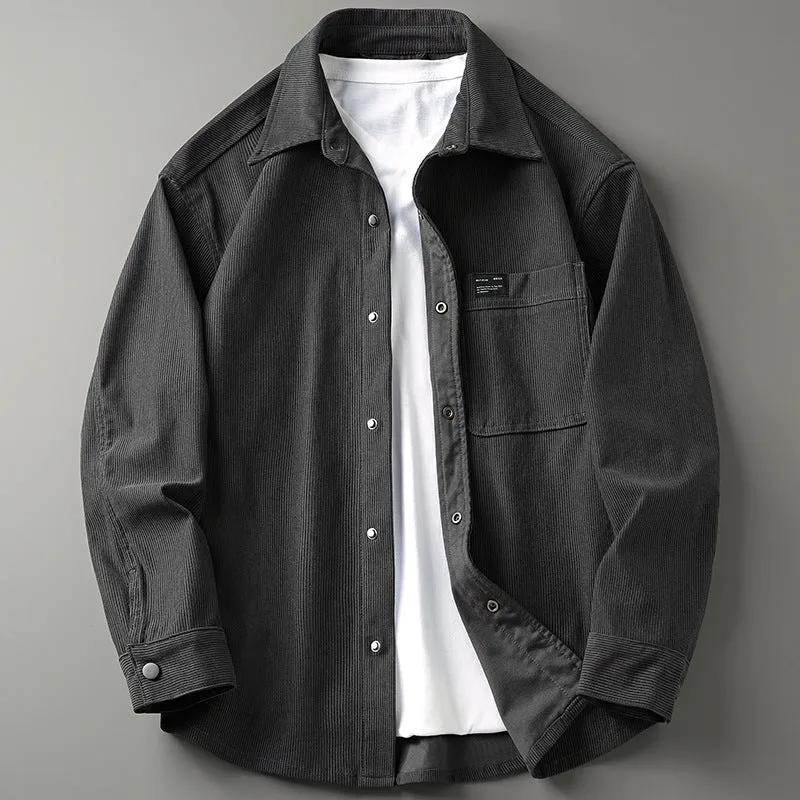 Herren Cord-Overshirt im Worker-Look mit Druckknopfleiste und aufgesetzter Brusttasche Nord Taschen