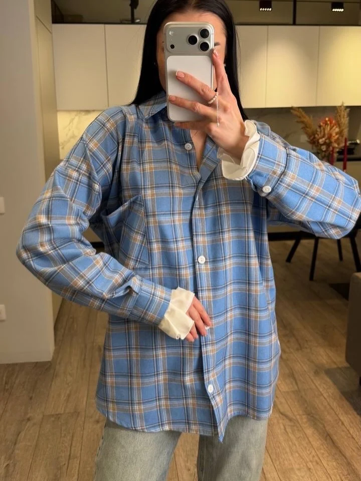 Damen Kariertes Flanell-Overshirt mit Hemdblusenkragen, Relaxed-Fit und aufgesetzter Brusttasche Nord Taschen