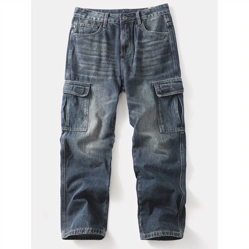 Herren Cargo-Jeans mit aufgesetzten Beintaschen und Used-Waschung Nord Taschen