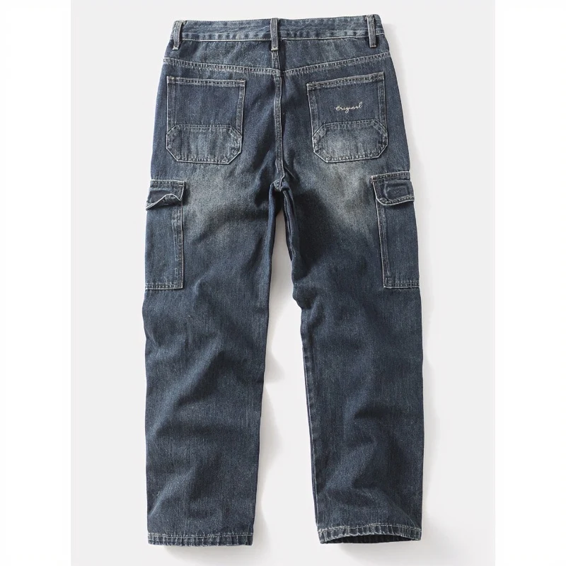 Herren Cargo-Jeans mit aufgesetzten Beintaschen und Used-Waschung Nord Taschen