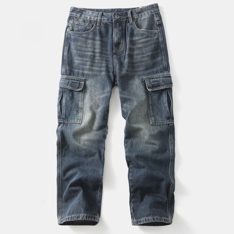 Herren Cargo-Jeans mit aufgesetzten Beintaschen und Used-Waschung Nord Taschen