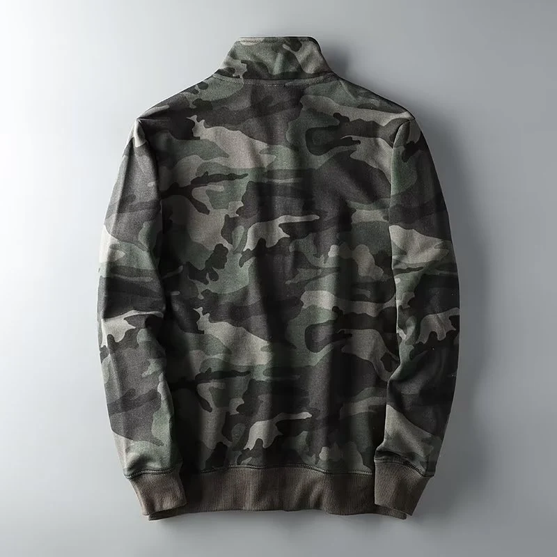 Herren Camouflage Baumwoll‑Fleece‑Zipjacke mit Stehkragen und Rippbündchen Nord Taschen