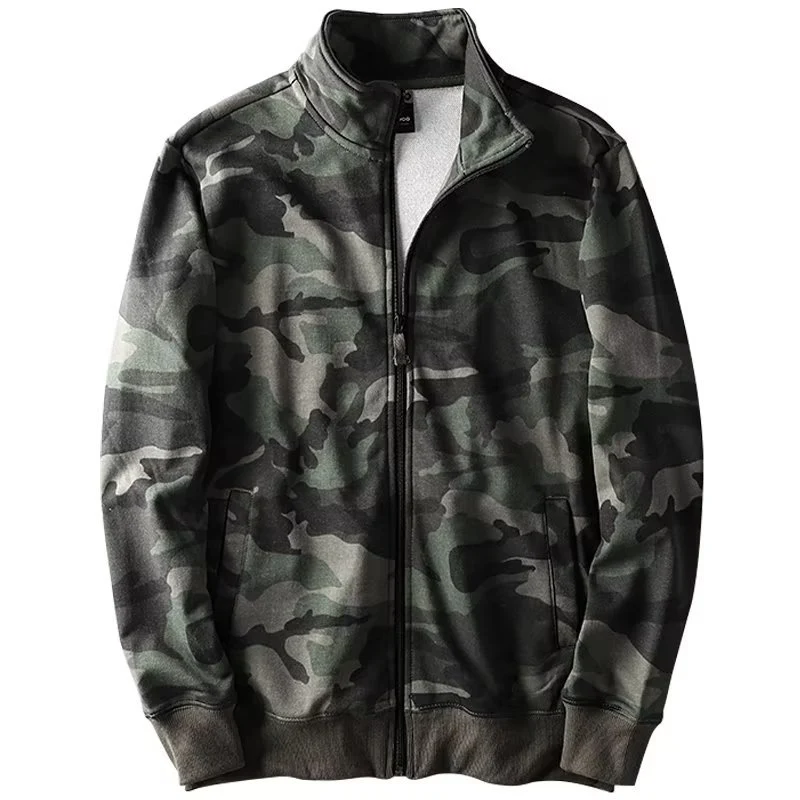 Herren Camouflage Baumwoll‑Fleece‑Zipjacke mit Stehkragen und Rippbündchen Nord Taschen