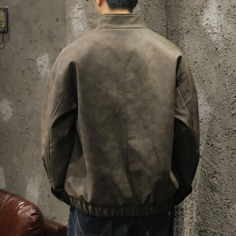 Herren Boxy Lederoptik-Blouson mit verdeckter Reißverschlussleiste, Stehkragen und elastischem Bund Nord Taschen