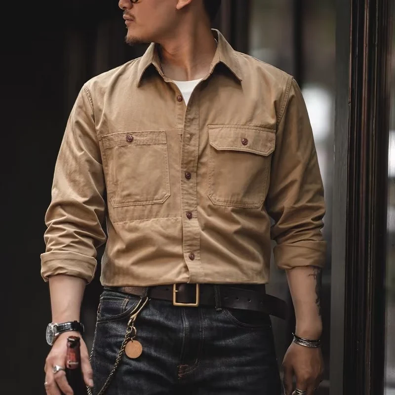 Herren Baumwoll‑Twill‑Worker‑Hemd mit Pattentaschen und kastiger Passform Nord Taschen