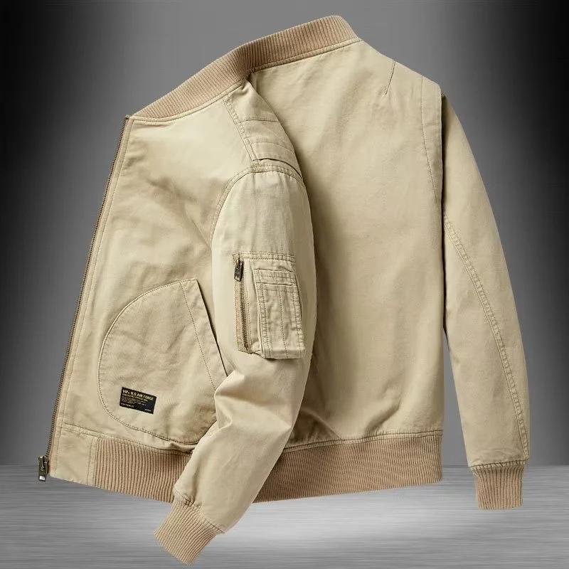 Herren Baumwoll-Canvas Bomberjacke mit Ärmeltasche und Rippbündchen Nord Taschen