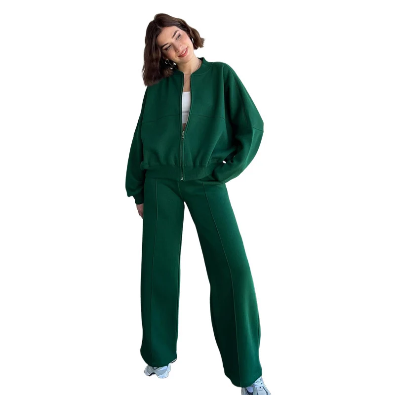 Damen Oversized Zip-Hoodie-Set mit Cropped Top und weiter Naht-Sweathose Nord Taschen