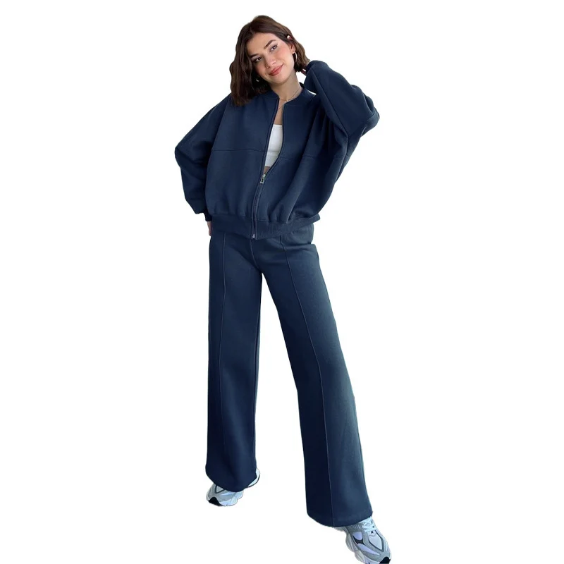 Damen Oversized Zip-Hoodie-Set mit Cropped Top und weiter Naht-Sweathose Nord Taschen