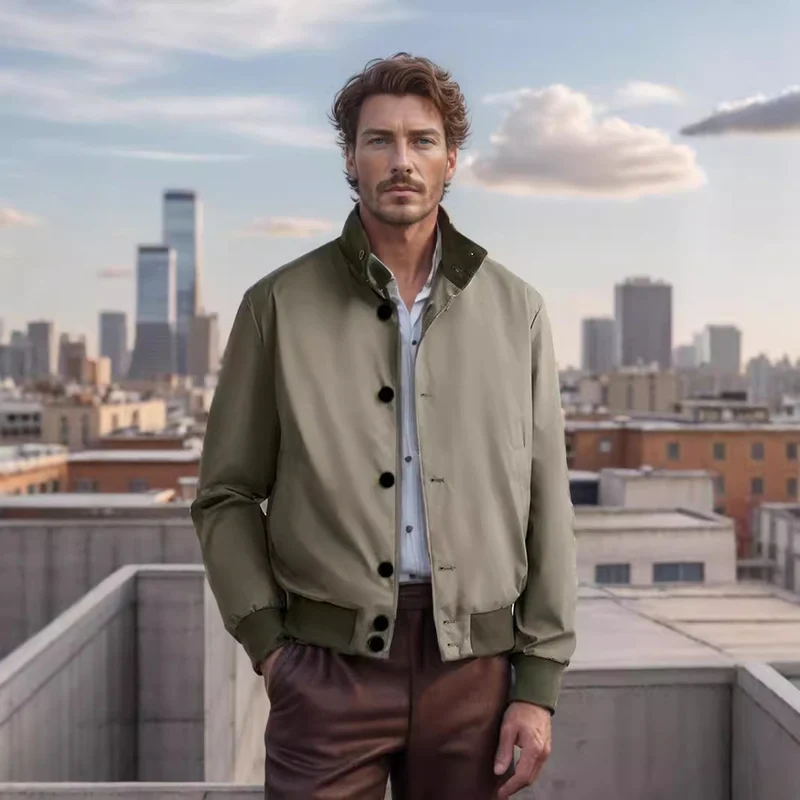 Herren Leichter Blouson mit Stehkragen, Knopfleiste und gerippten Bündchen Nord Taschen