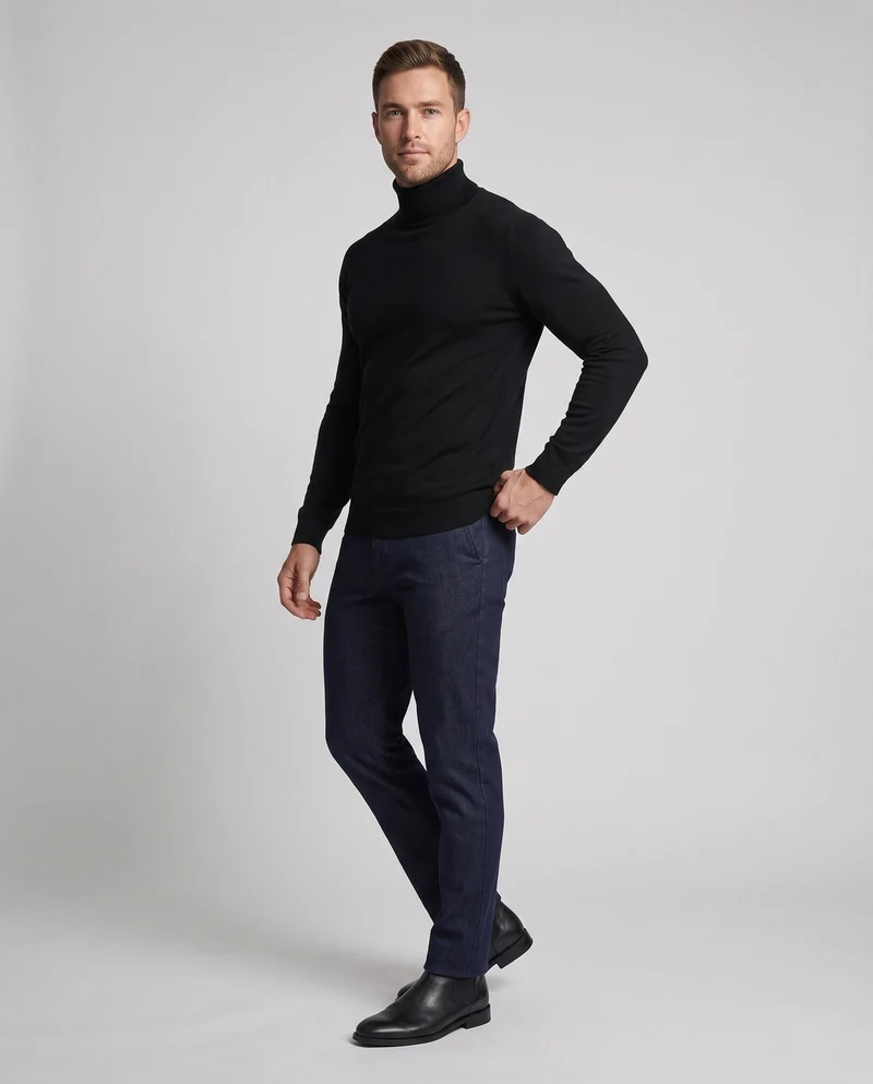 Herren Schlanker Rollkragenpullover aus ultrafeinem Feinstrick mit gerippten Bündchen Nord Taschen