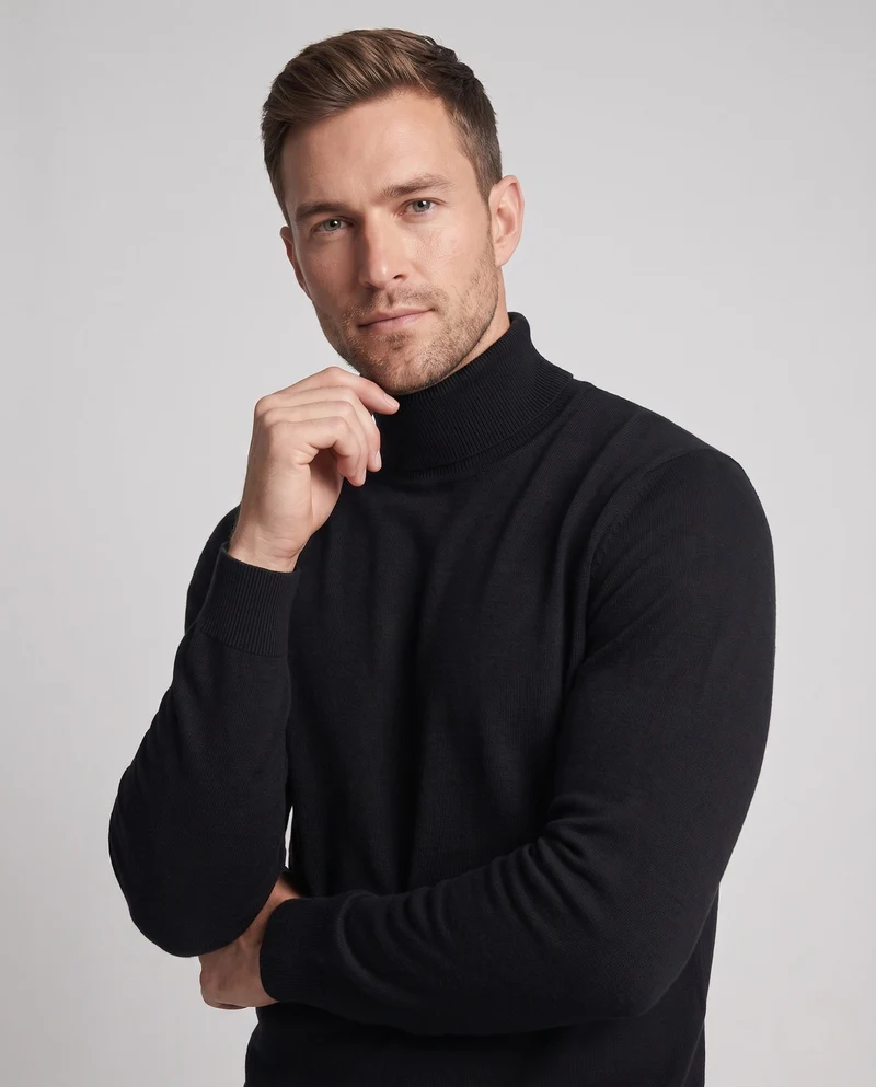 Herren Schlanker Rollkragenpullover aus ultrafeinem Feinstrick mit gerippten Bündchen Nord Taschen
