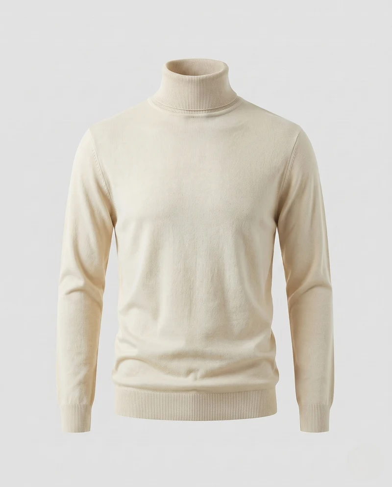 Herren Schlanker Rollkragenpullover aus ultrafeinem Feinstrick mit gerippten Bündchen Nord Taschen