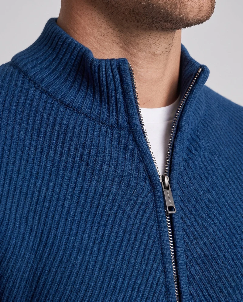 Herren Feinstrick-Zipjacke mit Stehkragen, gerippten Bündchen und diagonal strukturierter Oberfläche Nord Taschen
