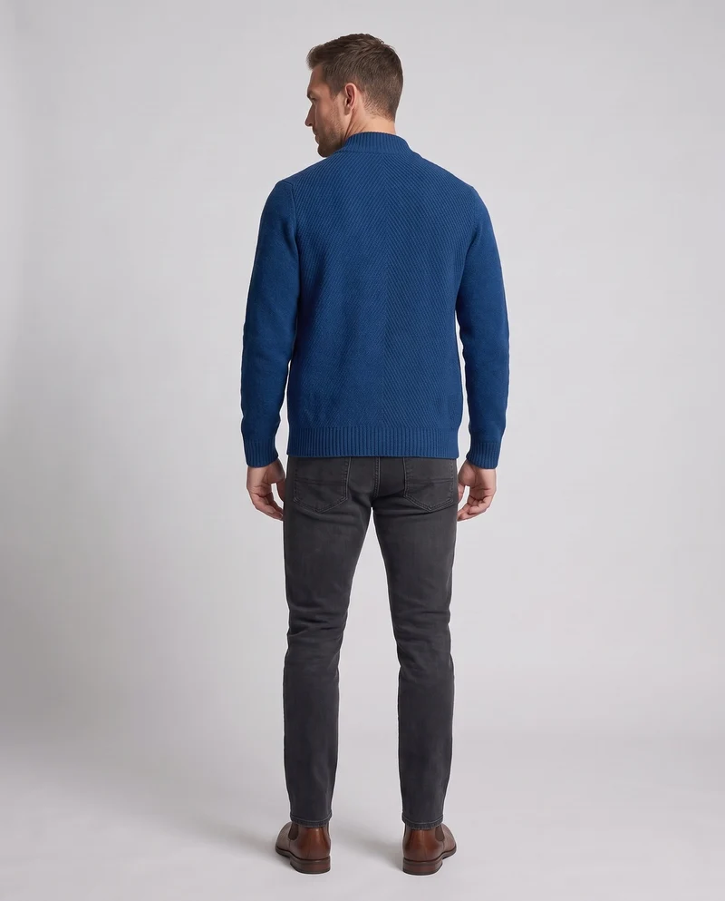 Herren Feinstrick-Zipjacke mit Stehkragen, gerippten Bündchen und diagonal strukturierter Oberfläche Nord Taschen