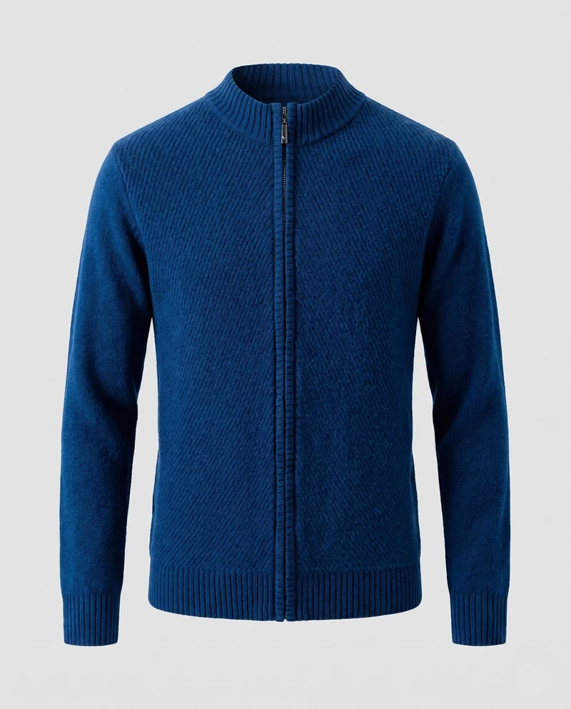 Herren Feinstrick-Zipjacke mit Stehkragen, gerippten Bündchen und diagonal strukturierter Oberfläche Nord Taschen