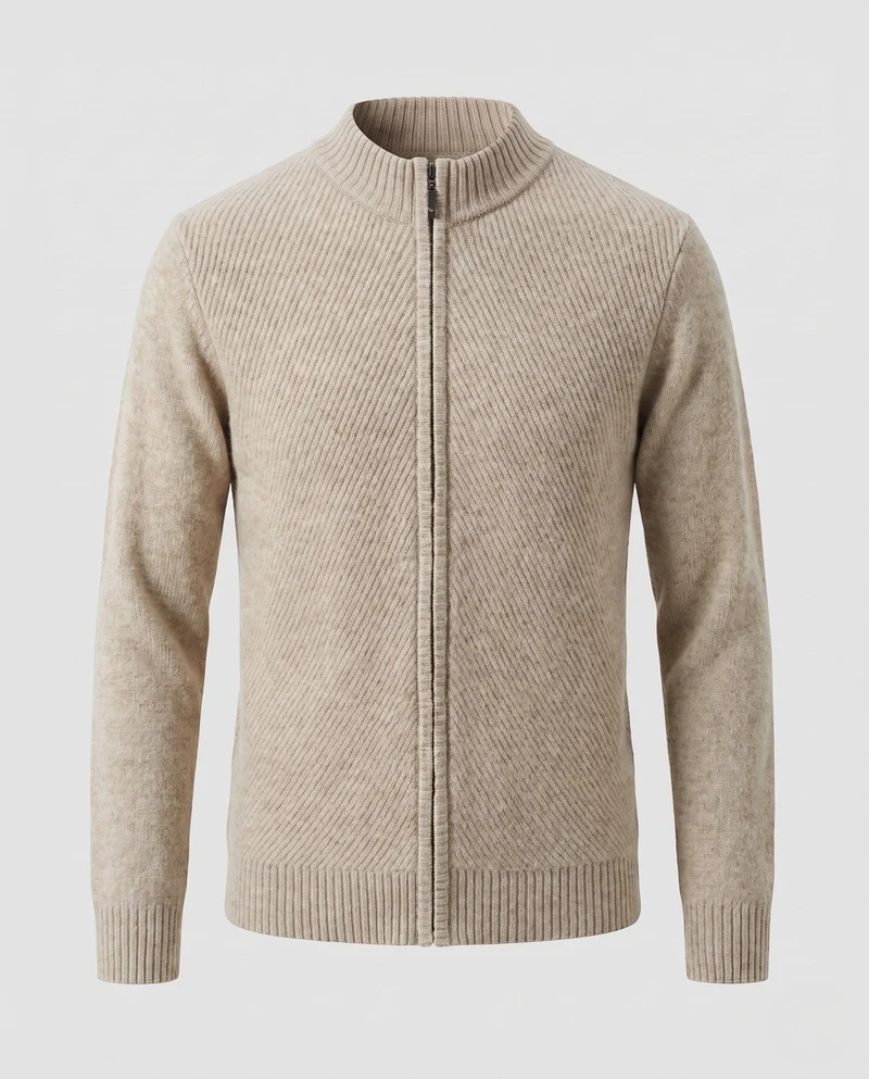 Herren Feinstrick-Zipjacke mit Stehkragen, gerippten Bündchen und diagonal strukturierter Oberfläche Nord Taschen