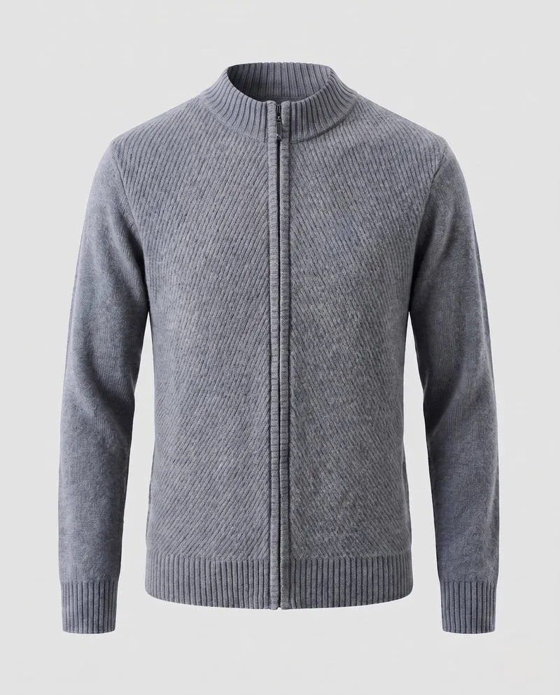 Herren Feinstrick-Zipjacke mit Stehkragen, gerippten Bündchen und diagonal strukturierter Oberfläche Nord Taschen