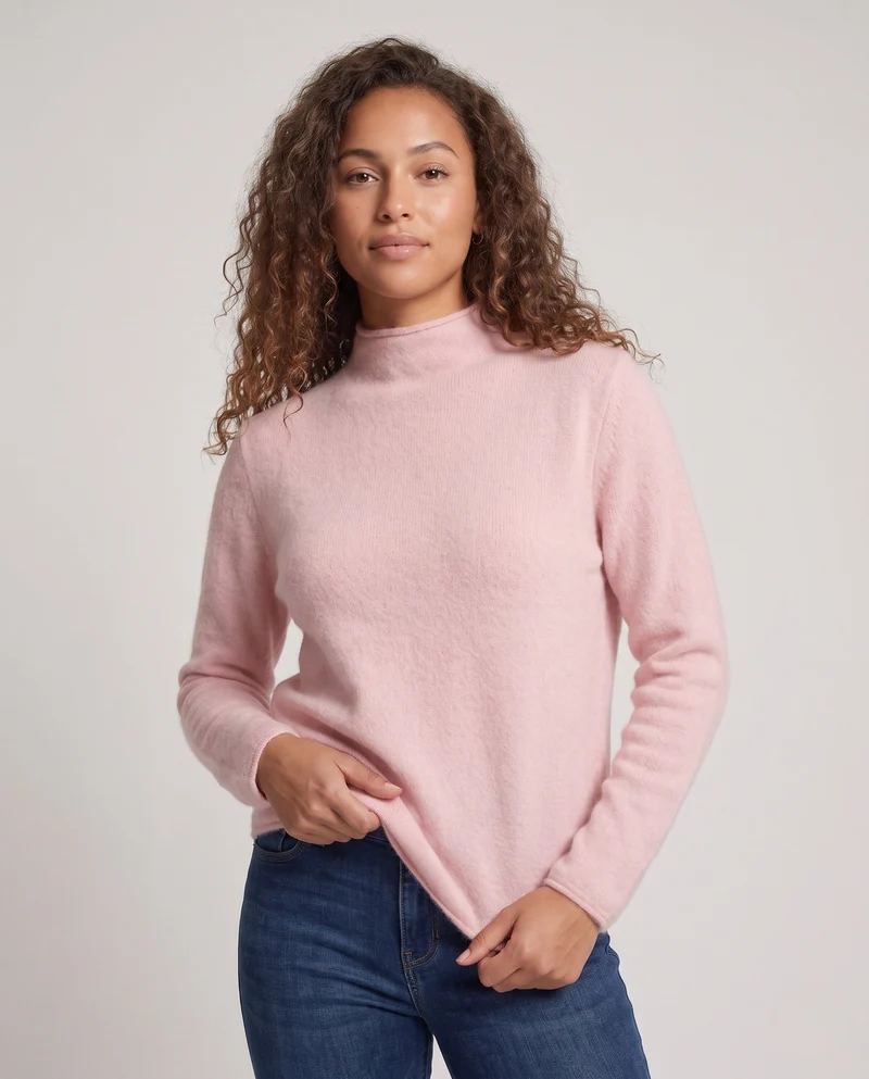 Damen Schmaler Mockneckpullover aus weichem Angora‑Mix mit feiner Rippenkante Nord Taschen