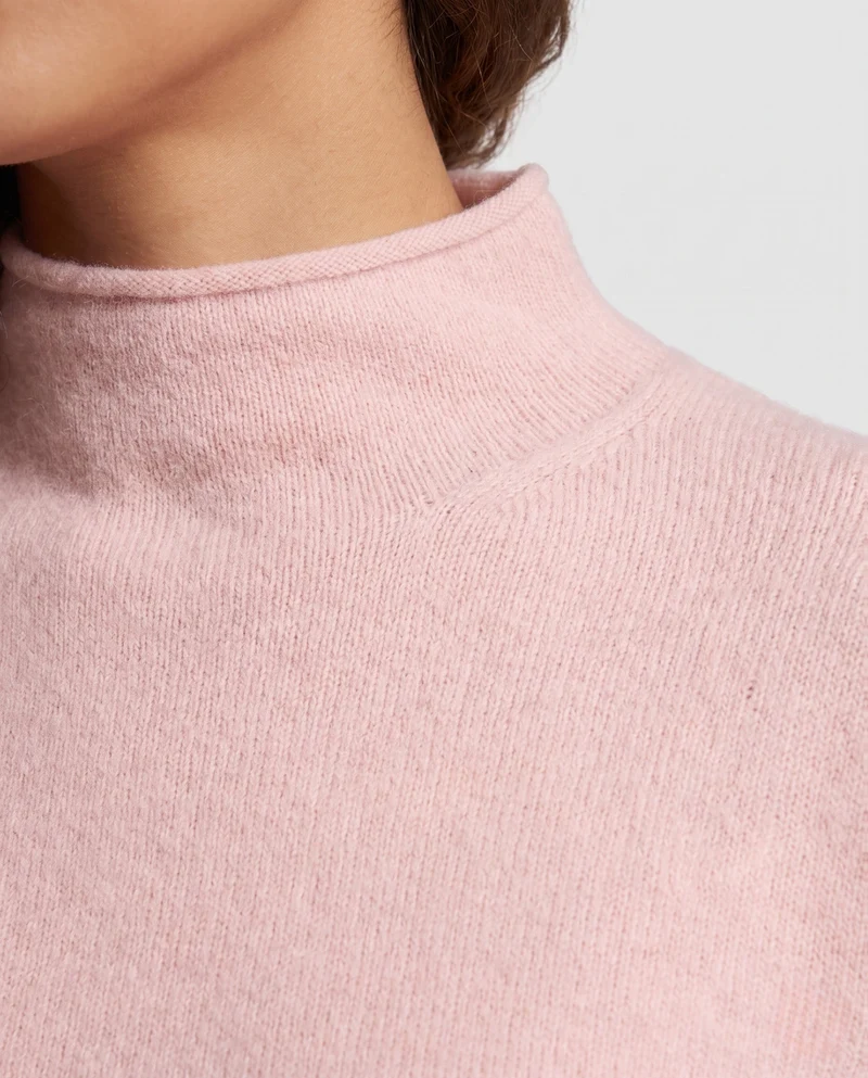 Damen Schmaler Mockneckpullover aus weichem Angora‑Mix mit feiner Rippenkante Nord Taschen