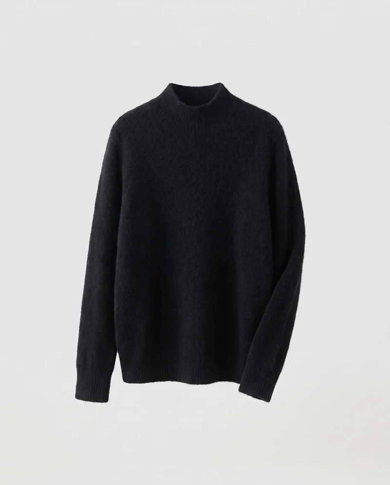 Damen Schmaler Mockneckpullover aus weichem Angora‑Mix mit feiner Rippenkante Nord Taschen