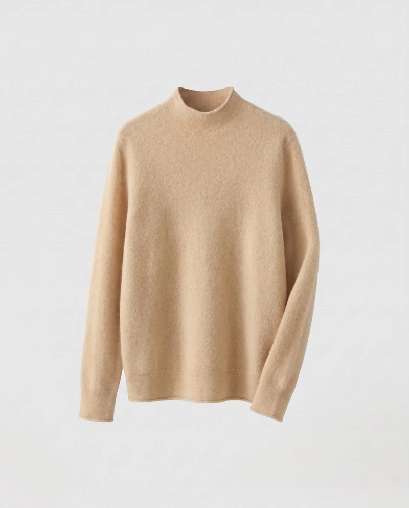Damen Schmaler Mockneckpullover aus weichem Angora‑Mix mit feiner Rippenkante Nord Taschen