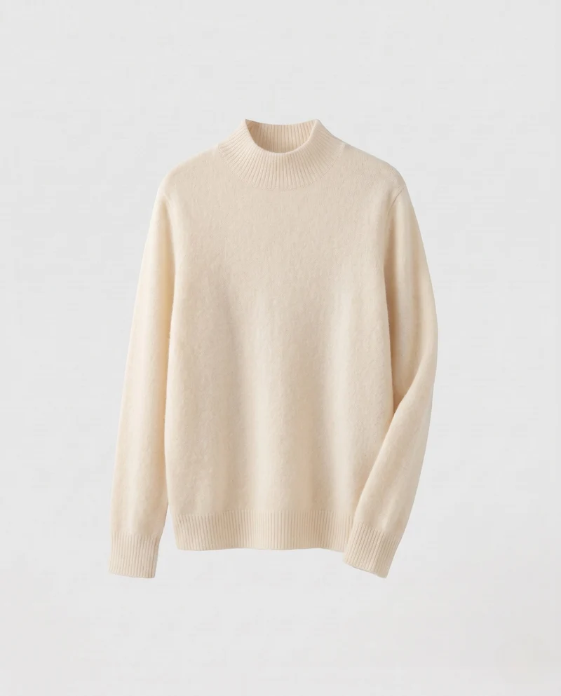 Damen Schmaler Mockneckpullover aus weichem Angora‑Mix mit feiner Rippenkante Nord Taschen